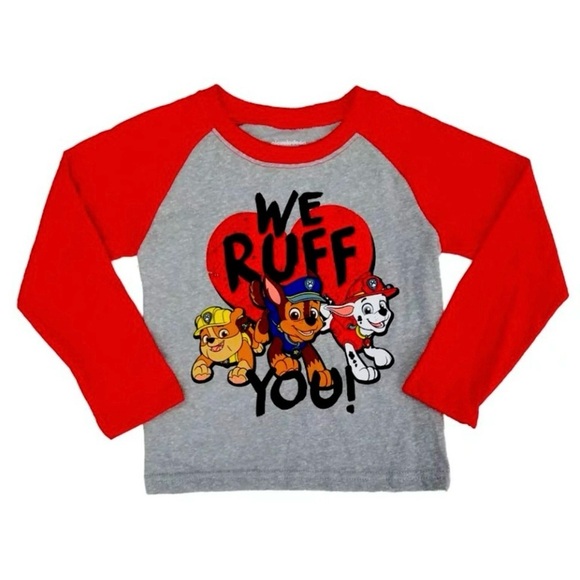 Paw Patrol "WE RUFF YOU!" Red & Gray Long Sleeve Tee Shirt 3T New Cotton Blend - Picture 5 of 7